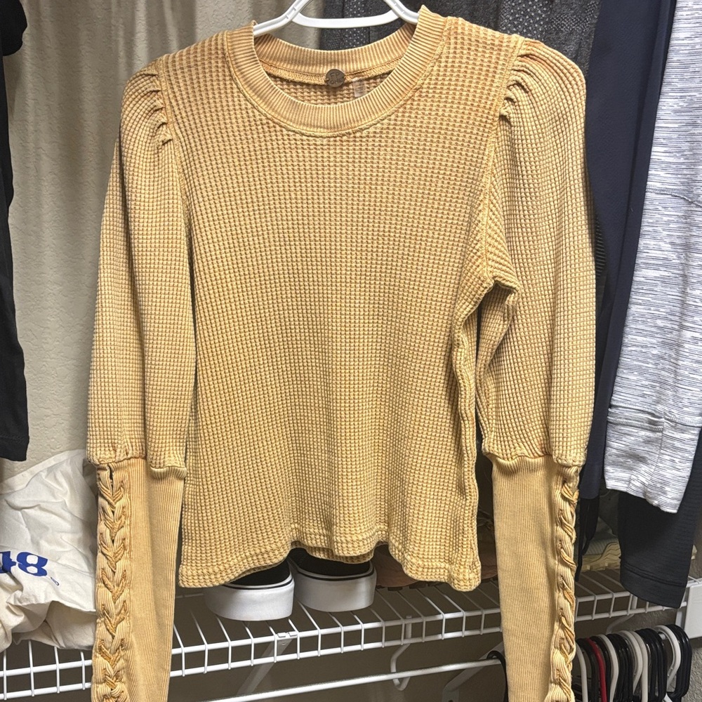 Free People Mustard Waffle Knit Top